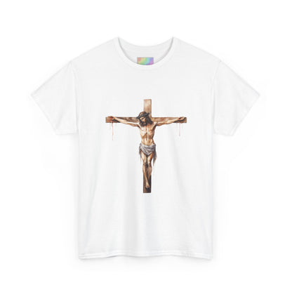 Jesus Loves You Unisex Heavy Cotton Tee/T-Shirt w/ Daily Bible Verse QR Code & Philippians 4:13