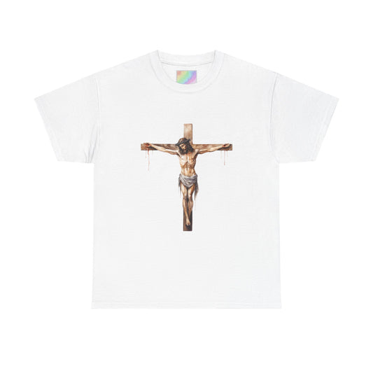 Jesus Loves You Unisex Heavy Cotton Tee/T-Shirt w/ Daily Bible Verse QR Code & Philippians 4:13
