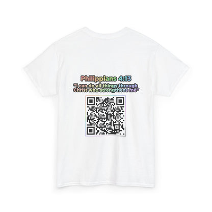 Jesus Loves You Unisex Heavy Cotton Tee/T-Shirt w/ Daily Bible Verse QR Code & Philippians 4:13